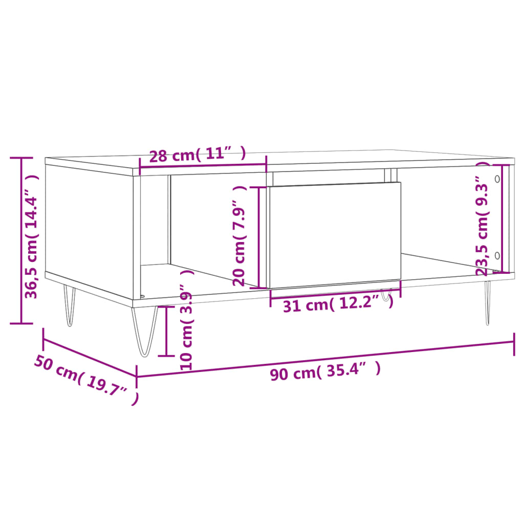 Stolić za kavu boja sivog hrasta 90x50x36,5cm konstruirano drvo
