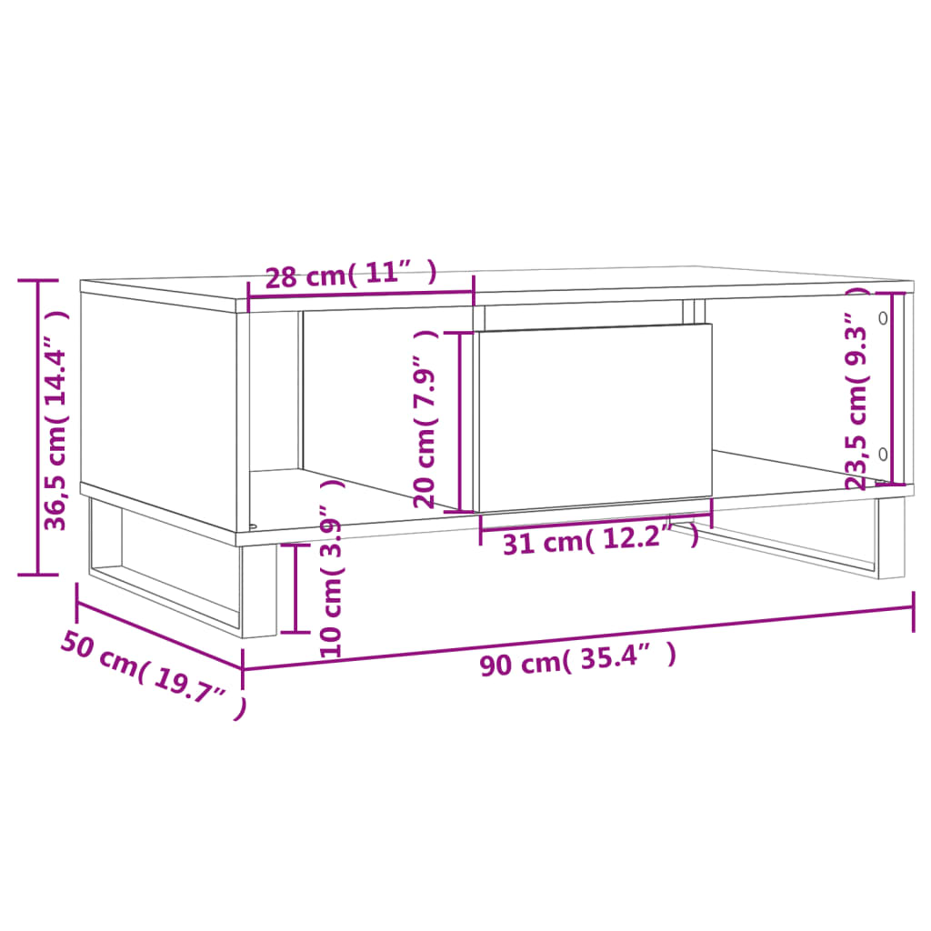 Stolić za kavu boja hrasta 90x50x36,5 cm konstruirano drvo