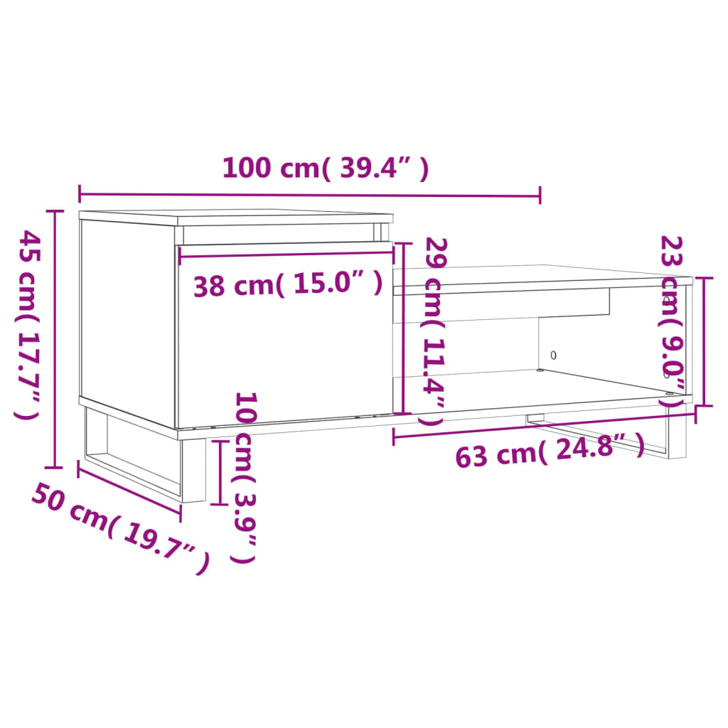 Stolić za kavu boja sivog hrasta 100x50x45 cm konstruirano drvo