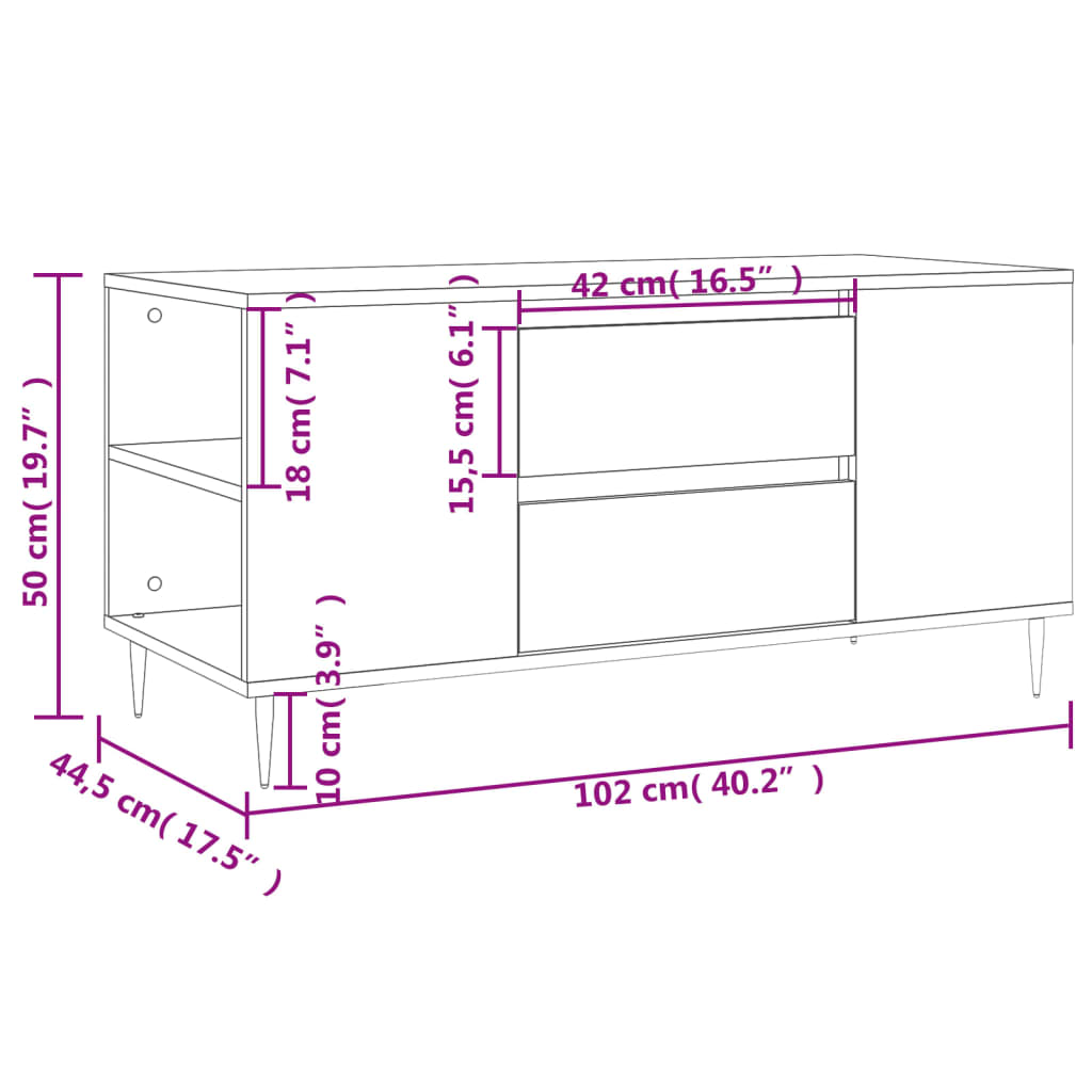 Stolić za kavu boja hrasta 102x44,5x50 cm od konstruiranog drva