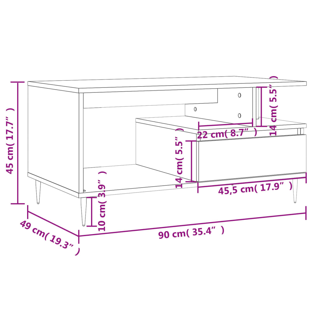 Stolić za kavu boja hrasta 90x49x45 cm konstruirano drvo