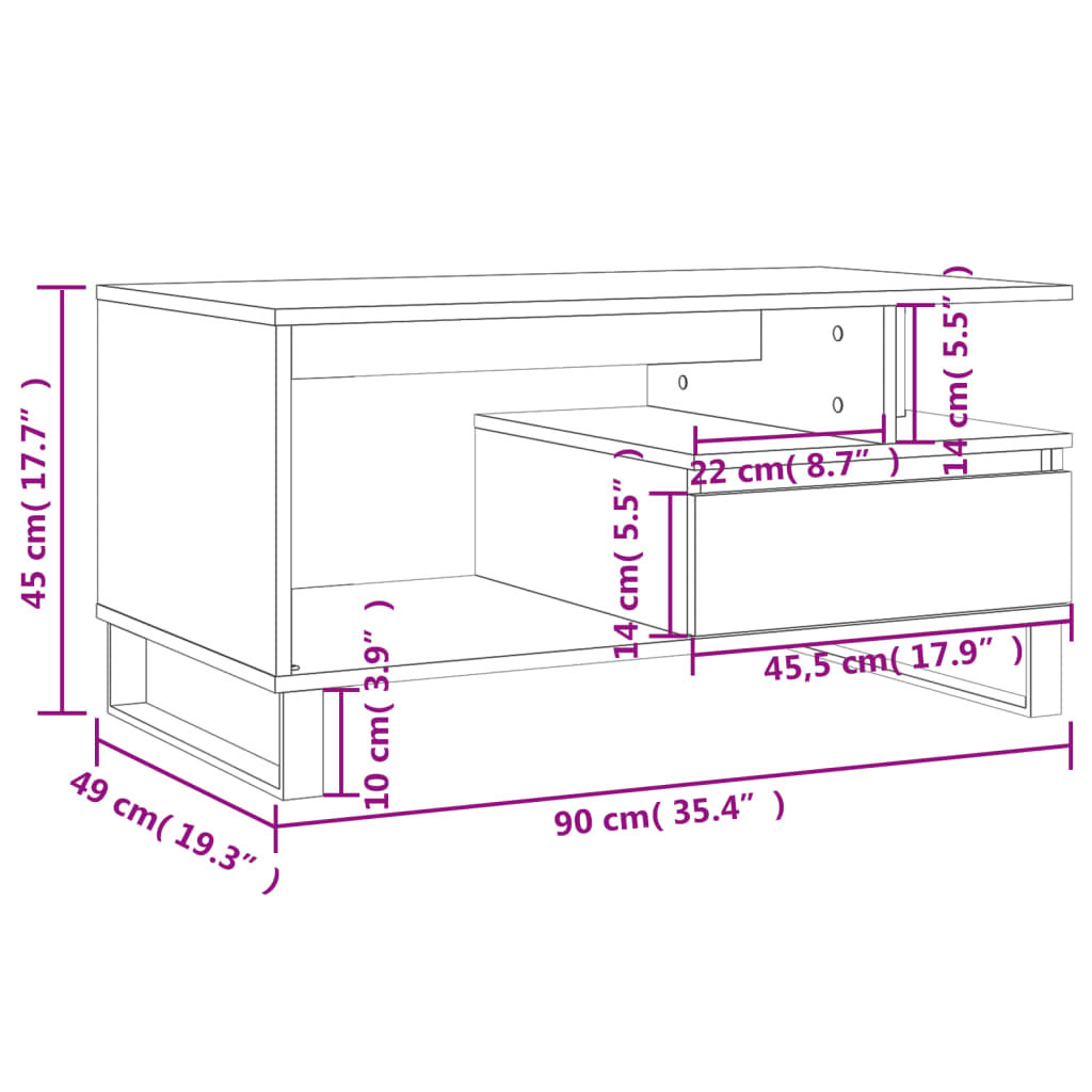 Stolić za kavu crni 90 x 49 x 45 cm od konstruiranog drva
