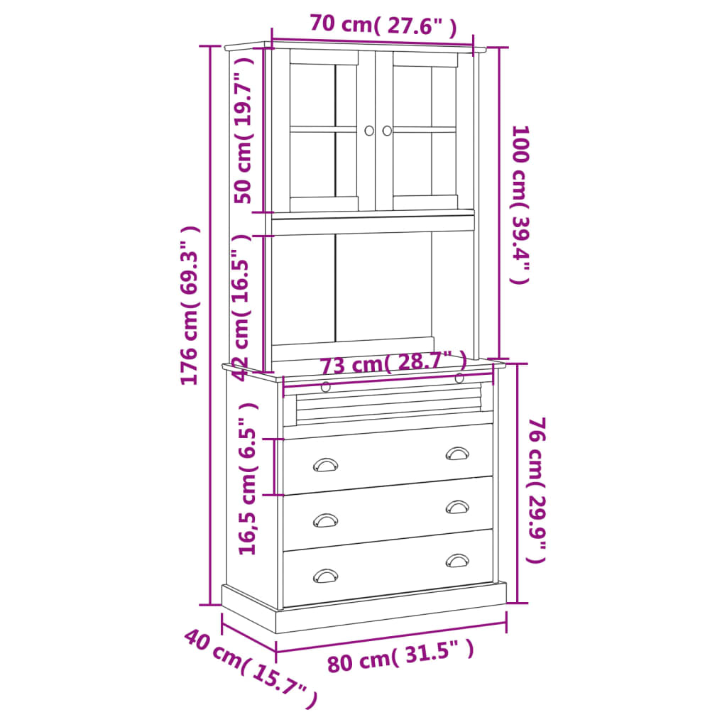 Visoka komoda VIGO 80 x 40 x 176 cm od masivne borovine