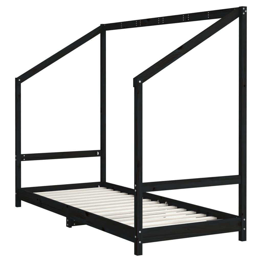Okvir za dječji krevet crni 80 x 200 cm od masivne borovine