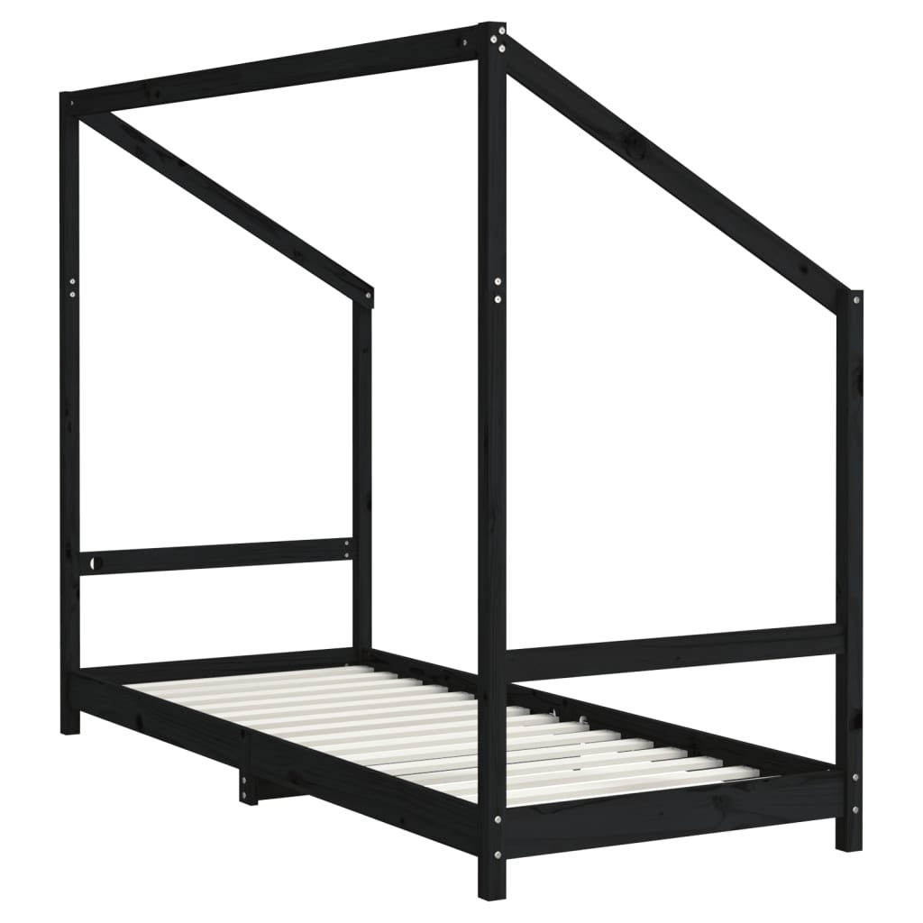 Okvir za dječji krevet crni 80 x 200 cm od masivne borovine