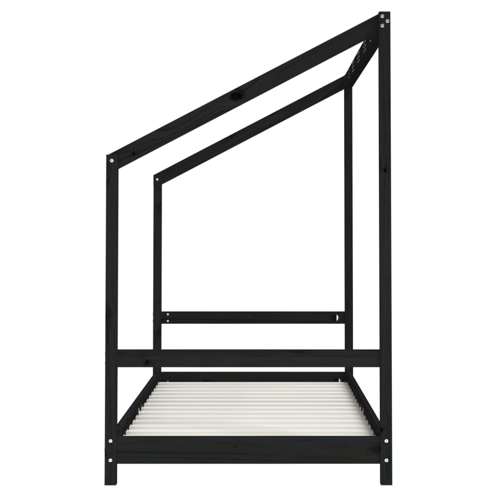 Okvir za dječji krevet crni 90 x 200 cm od masivne borovine