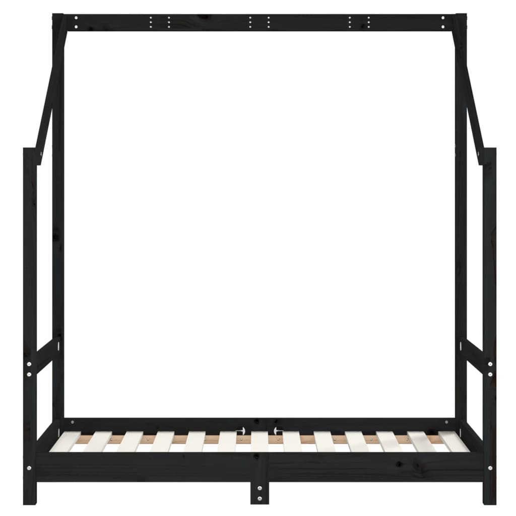 Okvir za dječji krevet crni 70 x 140 cm od masivne borovine