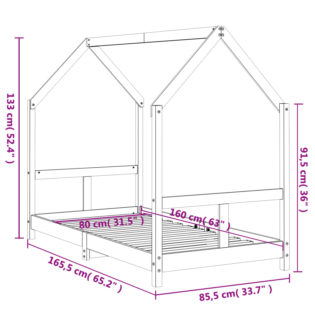 Okvir za dječji krevet bijeli 80 x 160 cm od masivne borovine