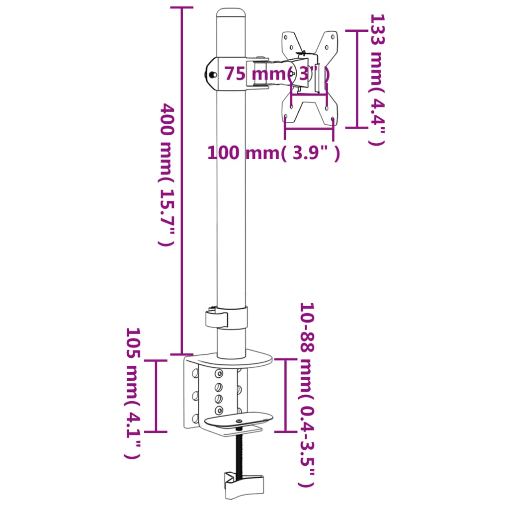Nosač za monitor crni čelični VESA 75/100 mm