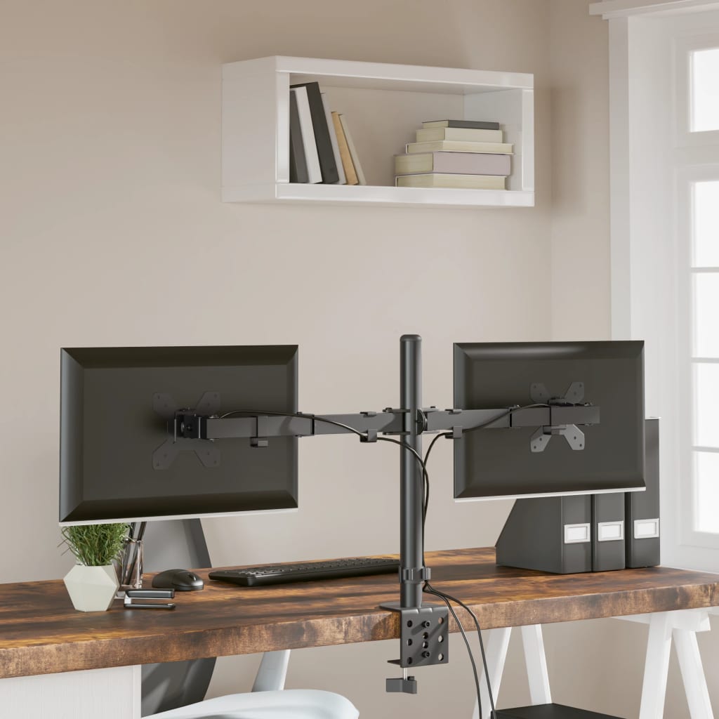 Dvostruki nosač za monitor crni čelični VESA 75/100 mm