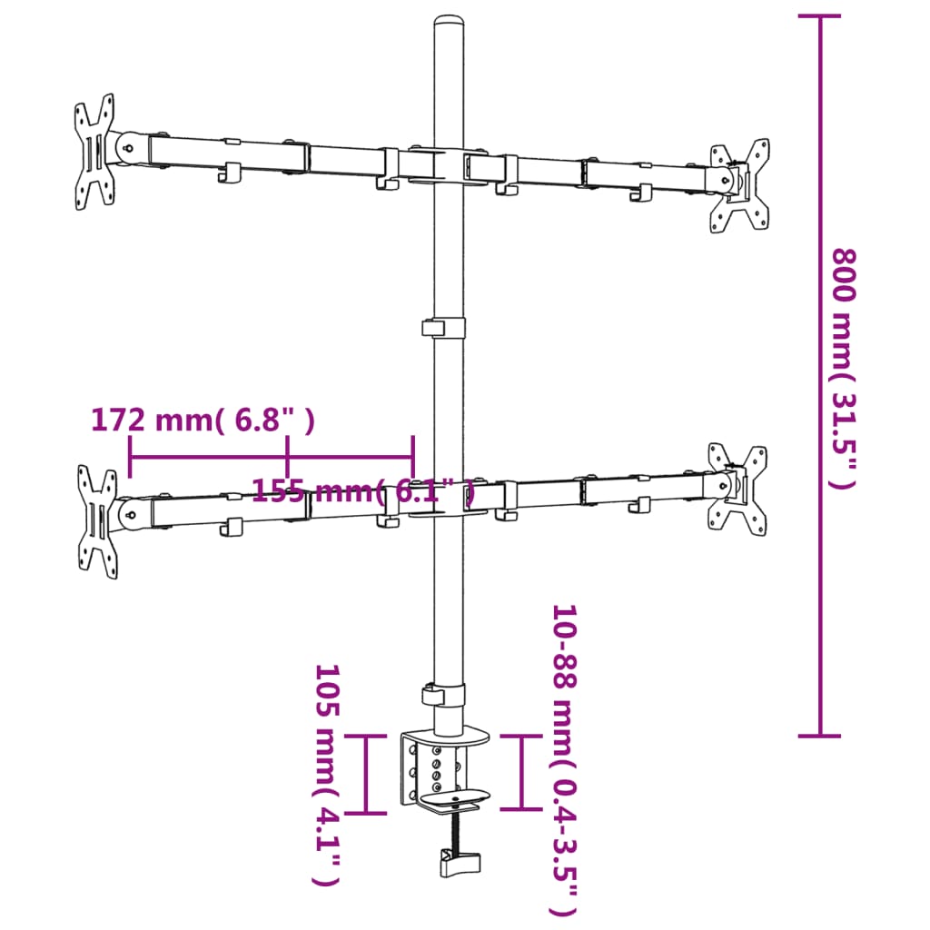 Nosač za monitor crni čelični VESA 75/100 mm
