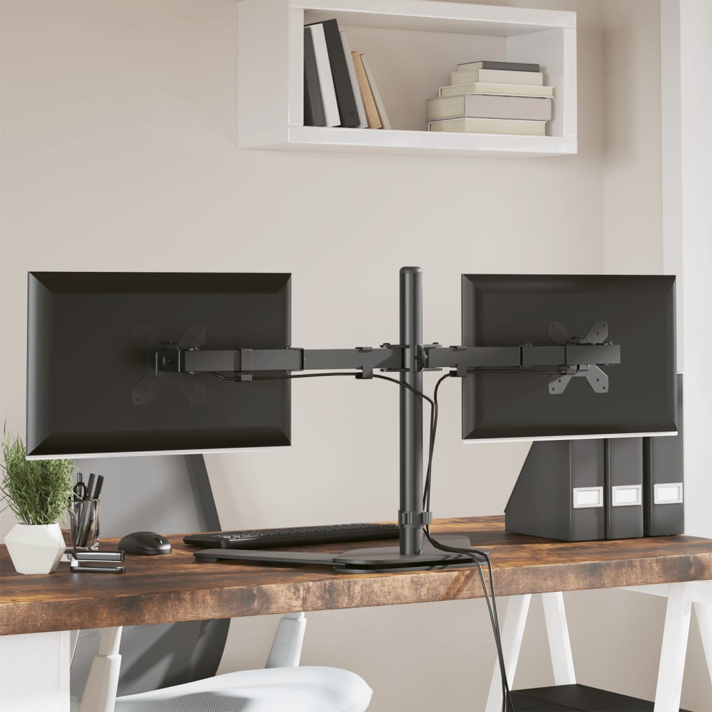 Dvostruki nosač za monitor crni čelični VESA 75/100 mm