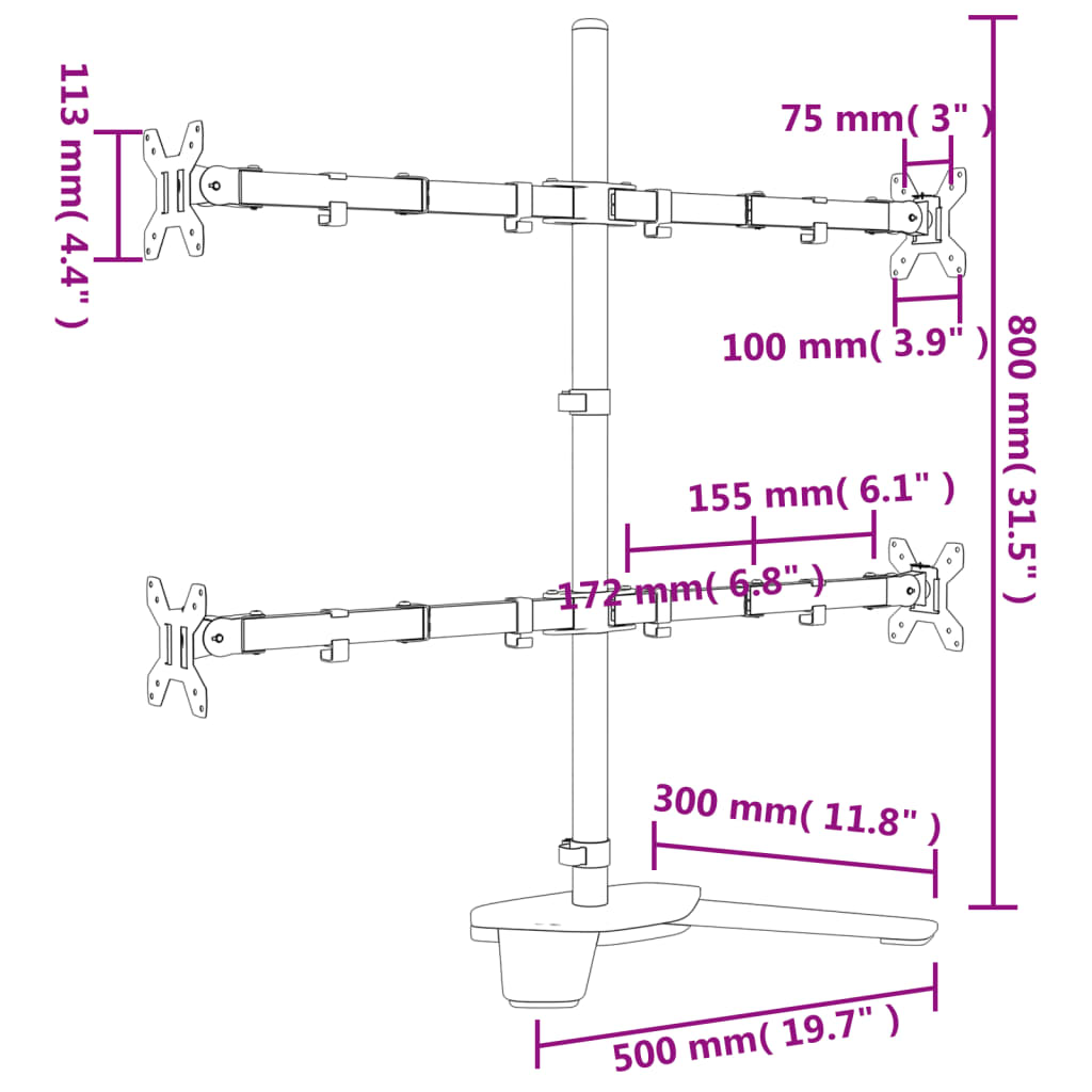 Nosač za monitor crni čelični VESA 75/100 mm