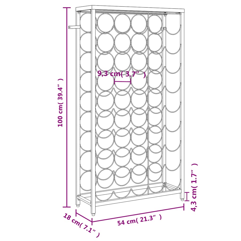 Stalak za vino za 45 boca crni 54 x 18 x 100 cm kovano željezo