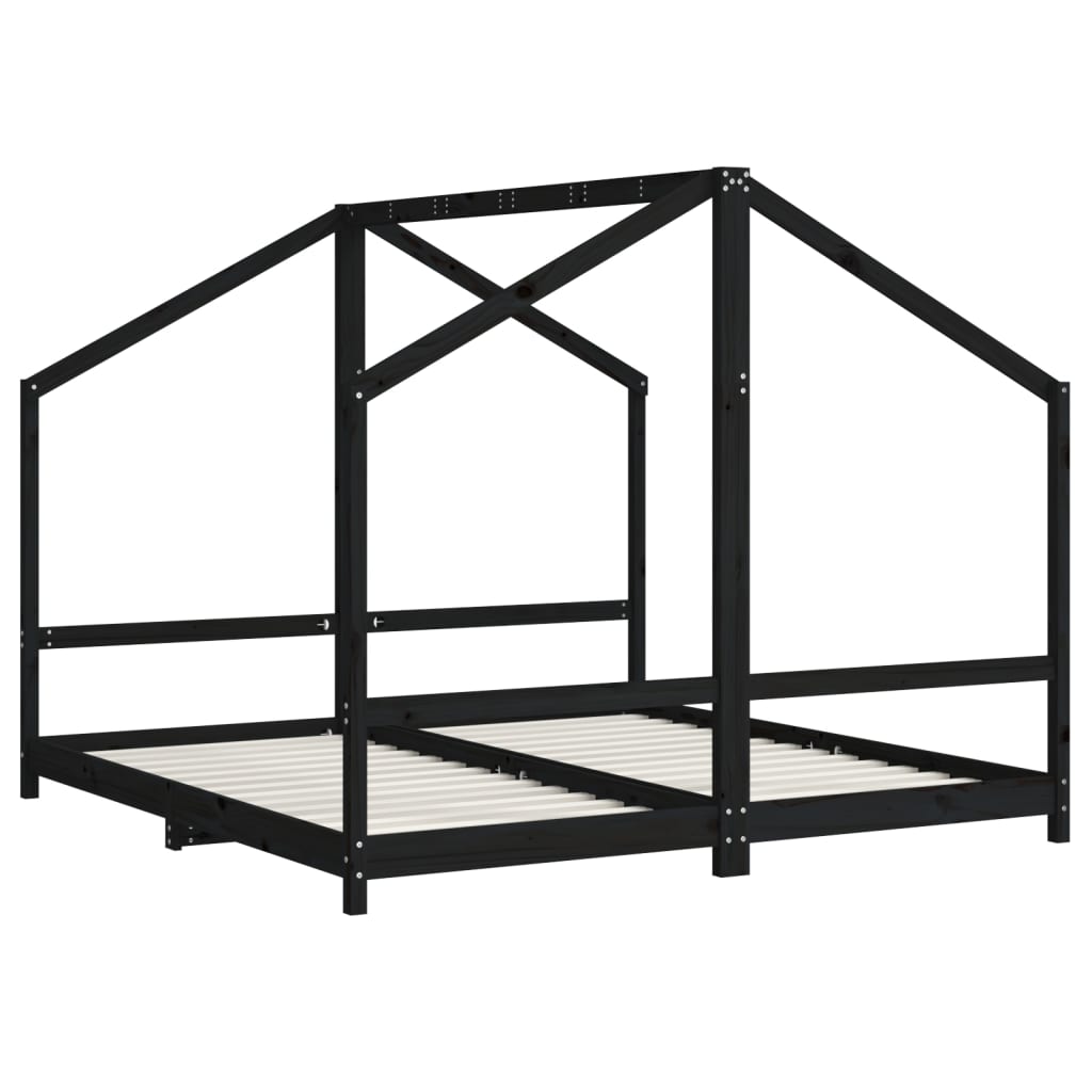 Okvir za dječji krevet crni 2x(90x190) cm od masivne borovine