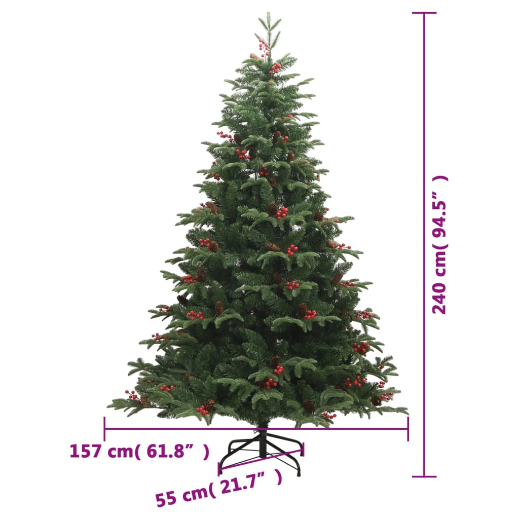 Umjetno božićno drvce sa šarkama, šiškama i bobicama 240 cm