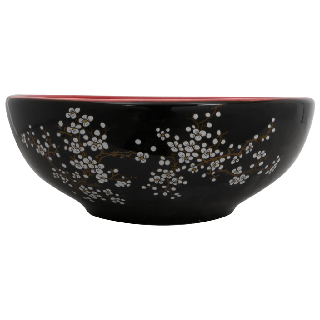Nadgradni umivaonik crno-crveni okrugli Φ 41 x 14 cm keramički