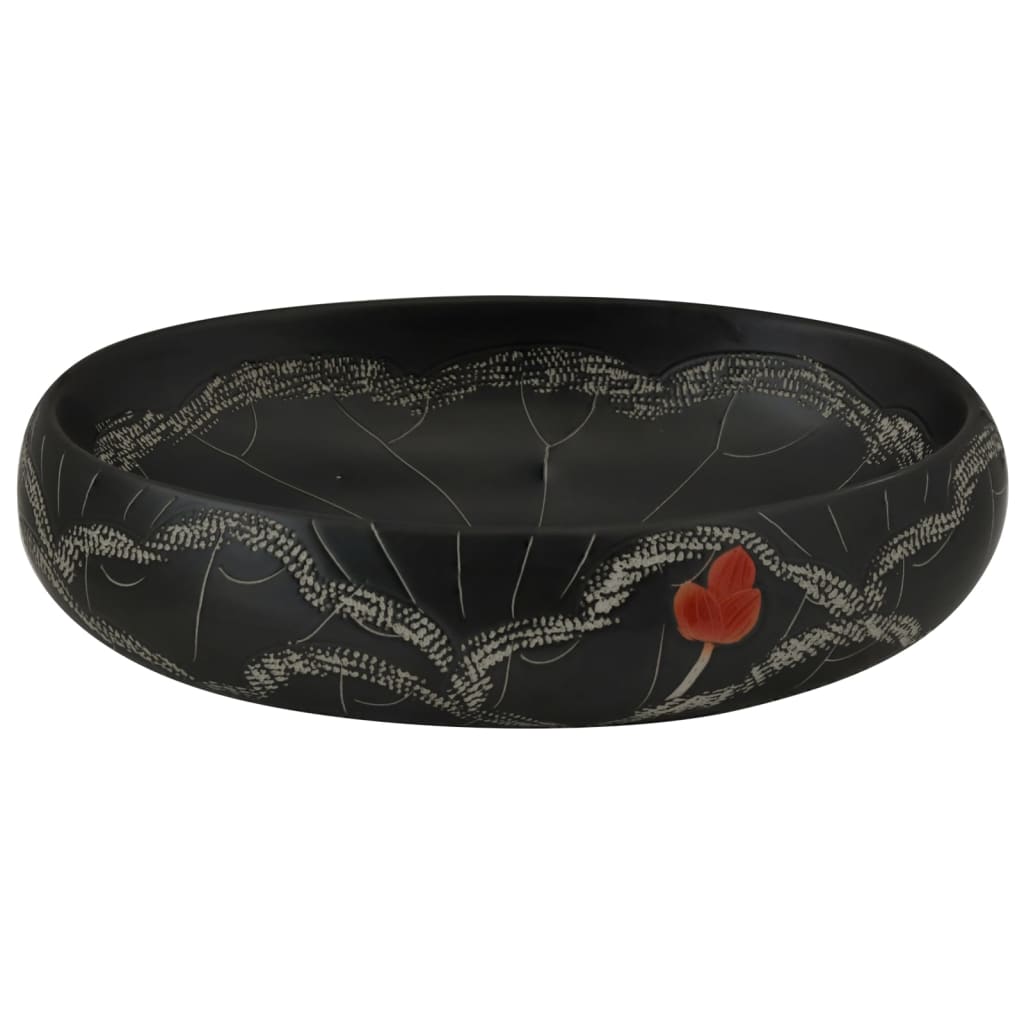 Nadgradni umivaonik crni ovalni 59x40x15 cm keramički