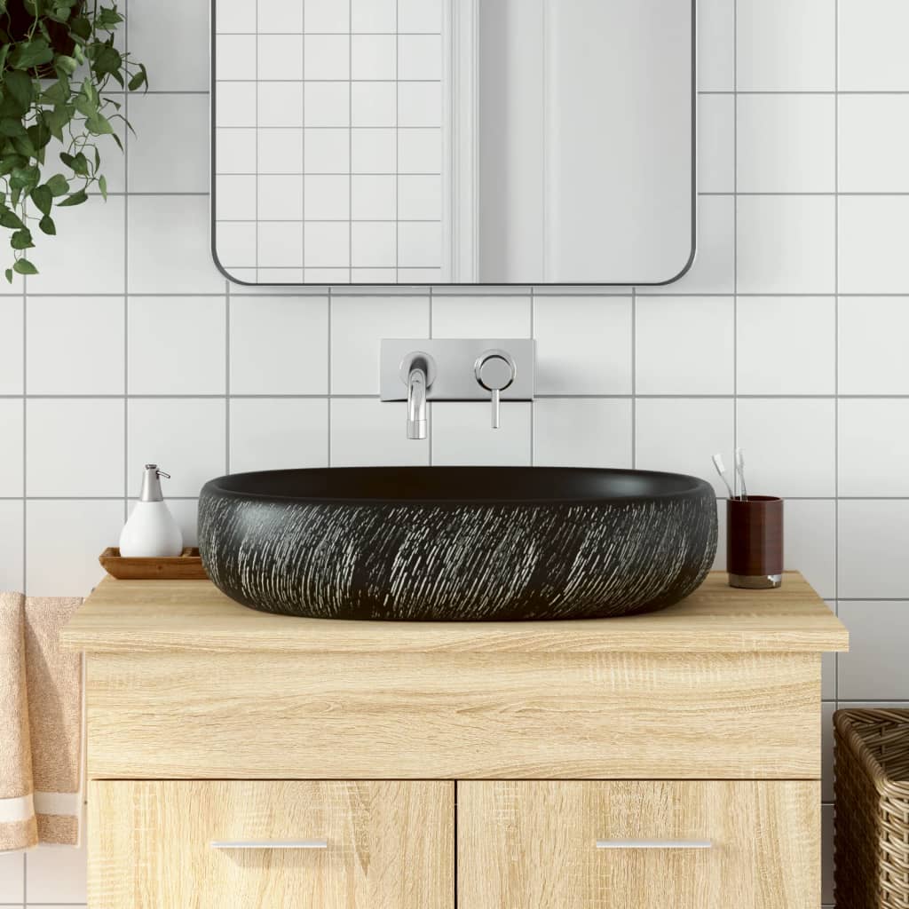 Nadgradni umivaonik crni ovalni 59x40x14 cm keramički