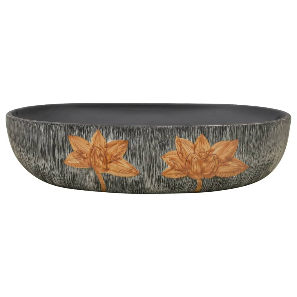 Nadgradni umivaonik sivo-crni ovalni 59x40x14 cm keramički