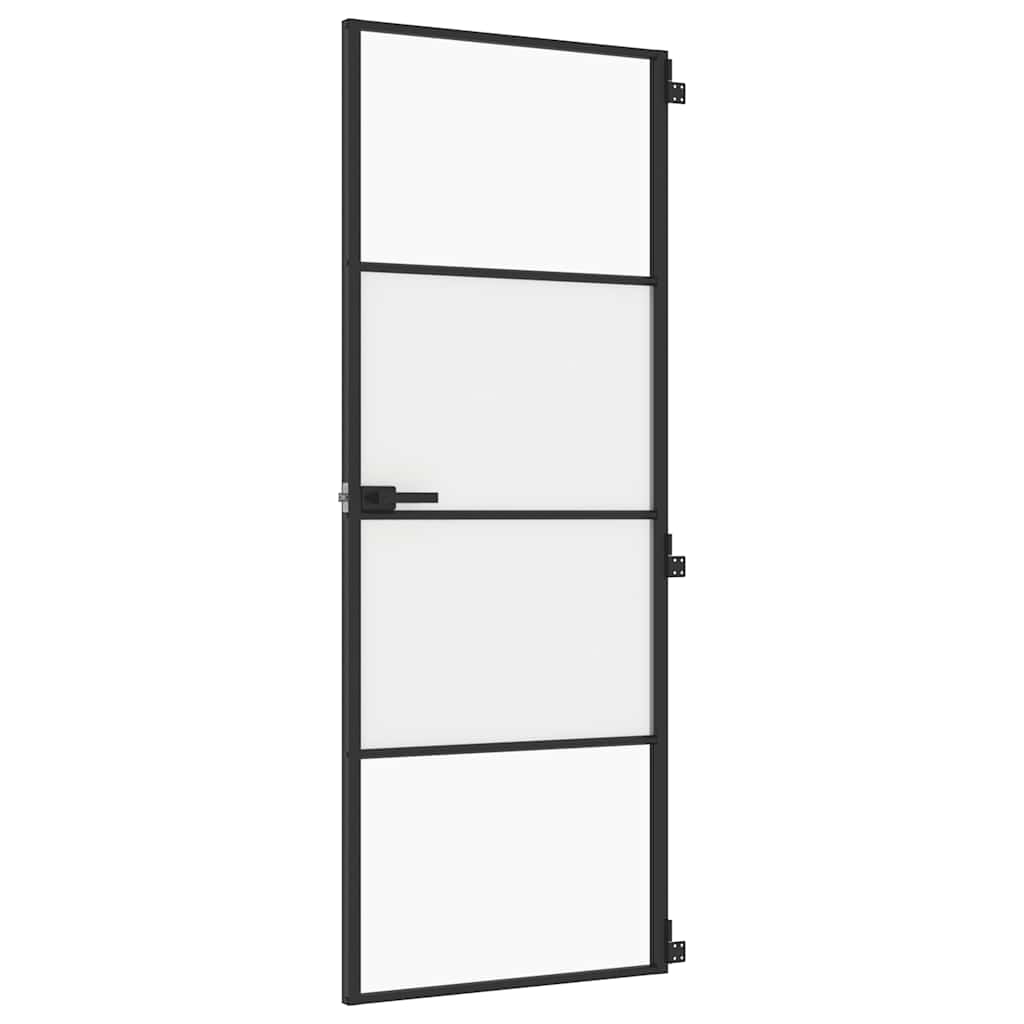 Sobna vrata tanka crna 76 x 201,5 cm kaljeno staklo i aluminij