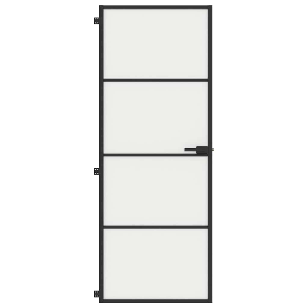 Sobna vrata tanka crna 76 x 201,5 cm kaljeno staklo i aluminij