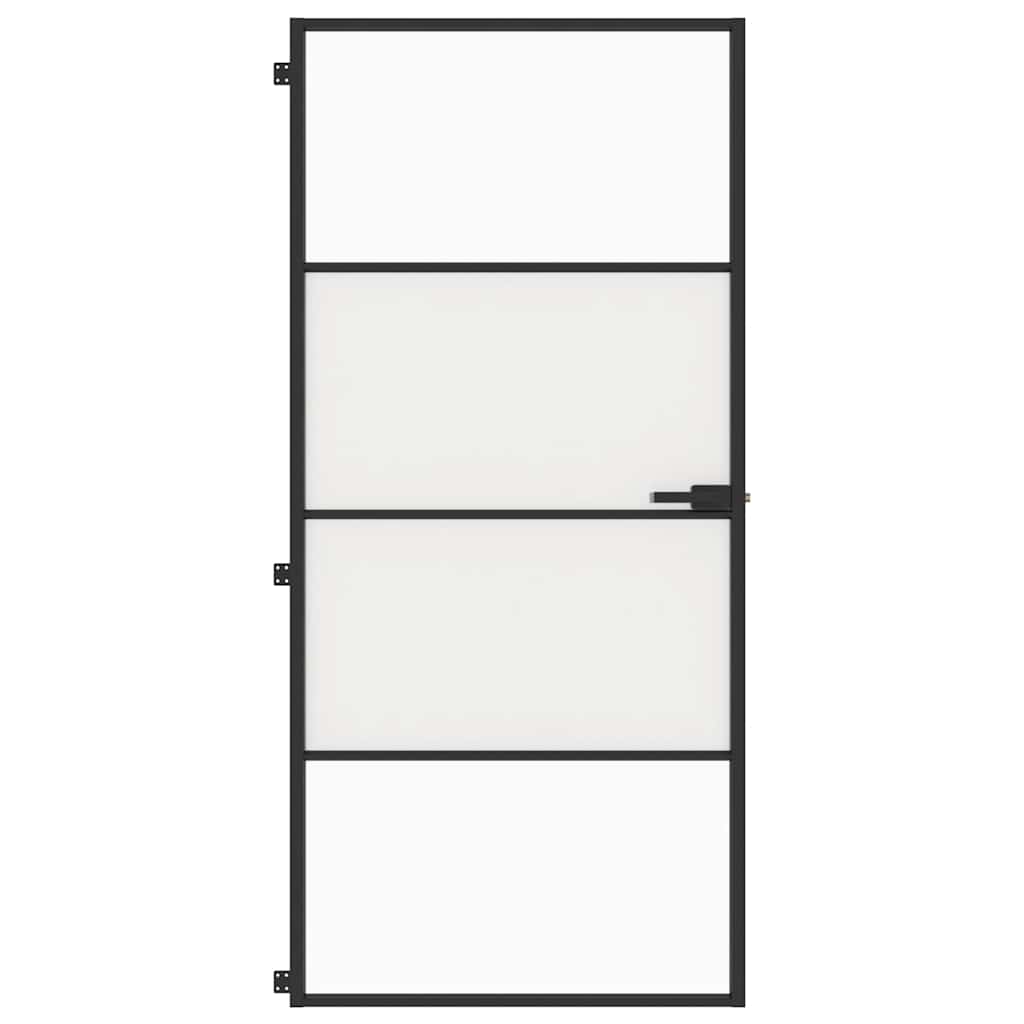 Sobna vrata tanka crna 93x201,5 cm kaljeno staklo i aluminij