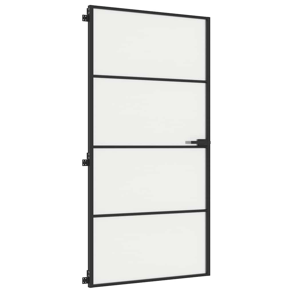 Sobna vrata tanka crna 102,5x201,5 cm kaljeno staklo i aluminij