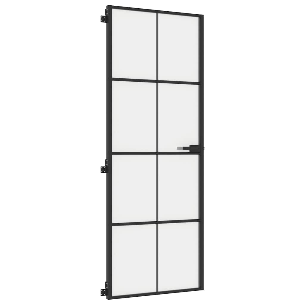 Sobna vrata tanka crna 76 x 201,5 cm kaljeno staklo i aluminij