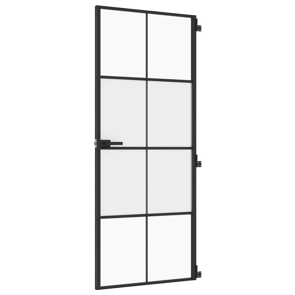 Sobna vrata tanka crna 83 x 201,5 cm kaljeno staklo i aluminij