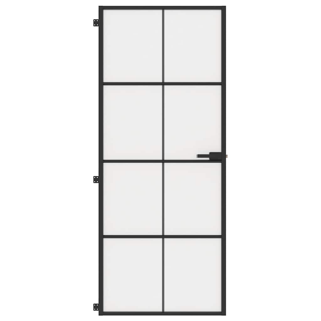 Sobna vrata tanka crna 83 x 201,5 cm kaljeno staklo i aluminij