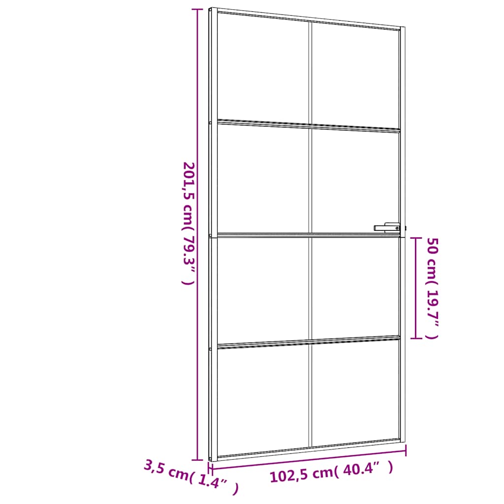 Sobna vrata tanka crna 102,5x201,5 cm kaljeno staklo i aluminij