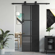 Klizna vrata crna 76x205 cm od kaljenog stakla i aluminija