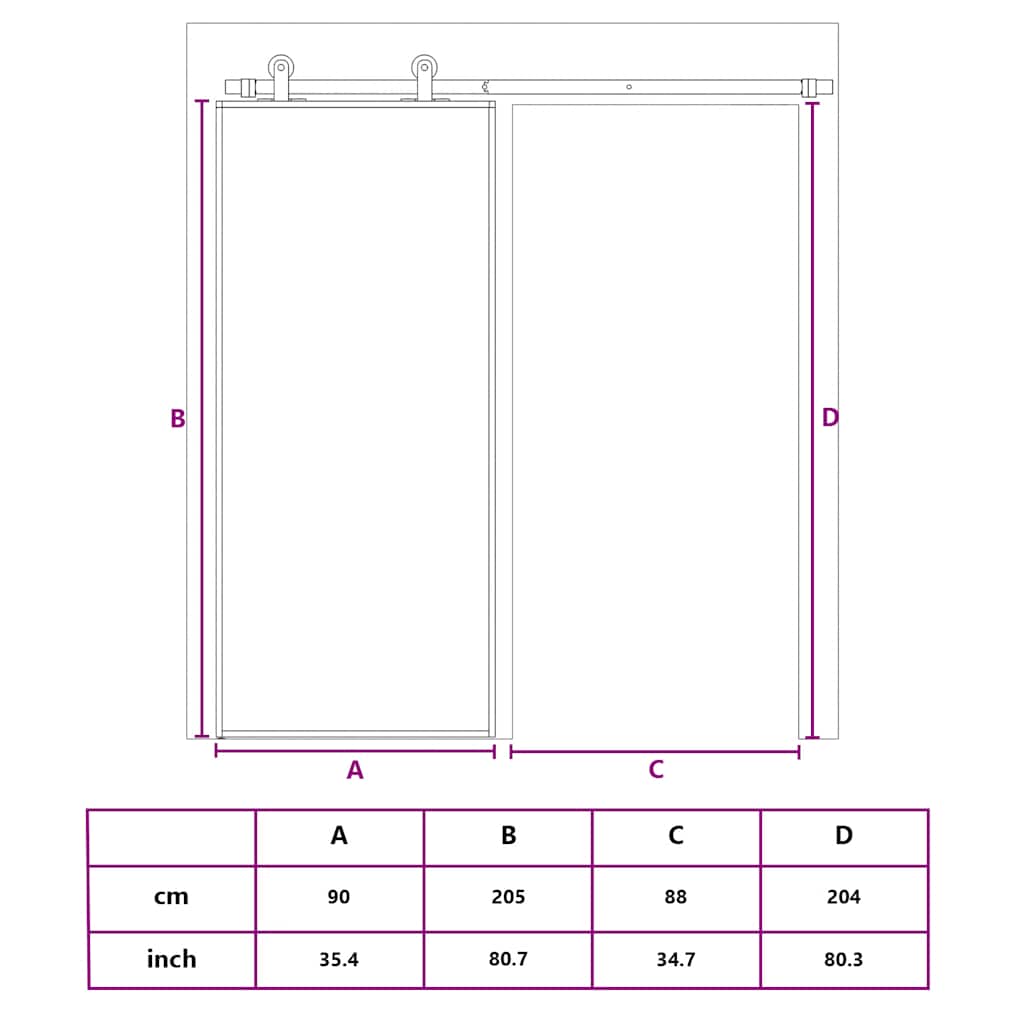 Klizna vrata bijela 90 x 205 cm od kaljenog stakla i aluminija