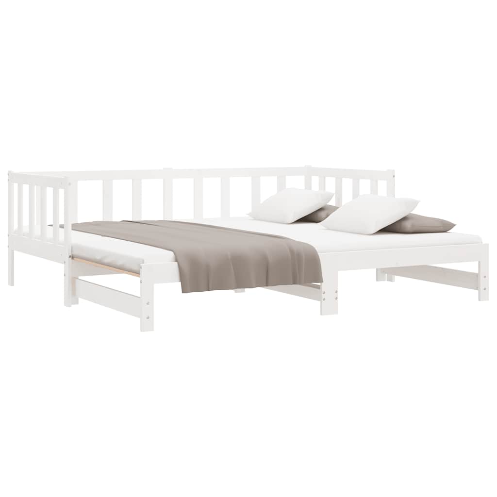 Dnevni krevet na razvlačenje bijeli 90x200 cm masivna borovina