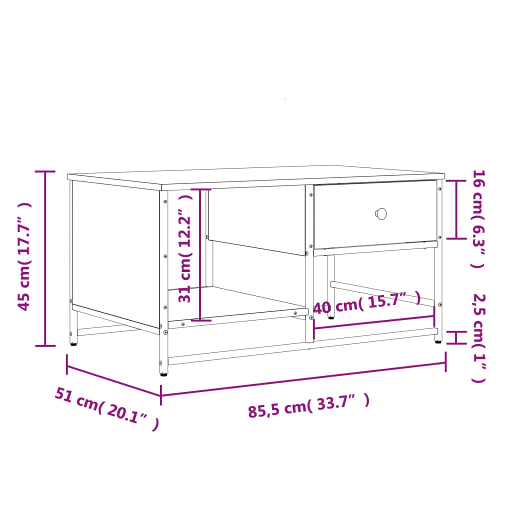 Stolić za kavu crni 85,5x51x45 cm od konstruiranog drva