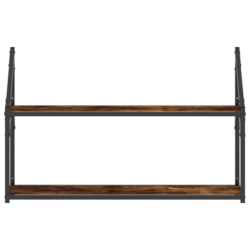 Zidna polica s 2 razine dimljenog hrasta 80x21x51 cm drvena