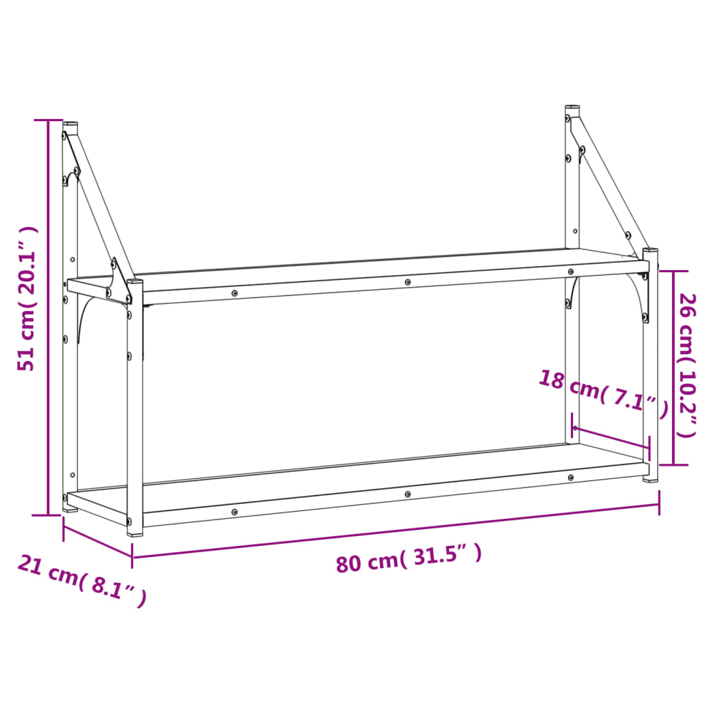 Zidna polica s 2 razine sivog hrasta sonome 80x21x51 cm drvena
