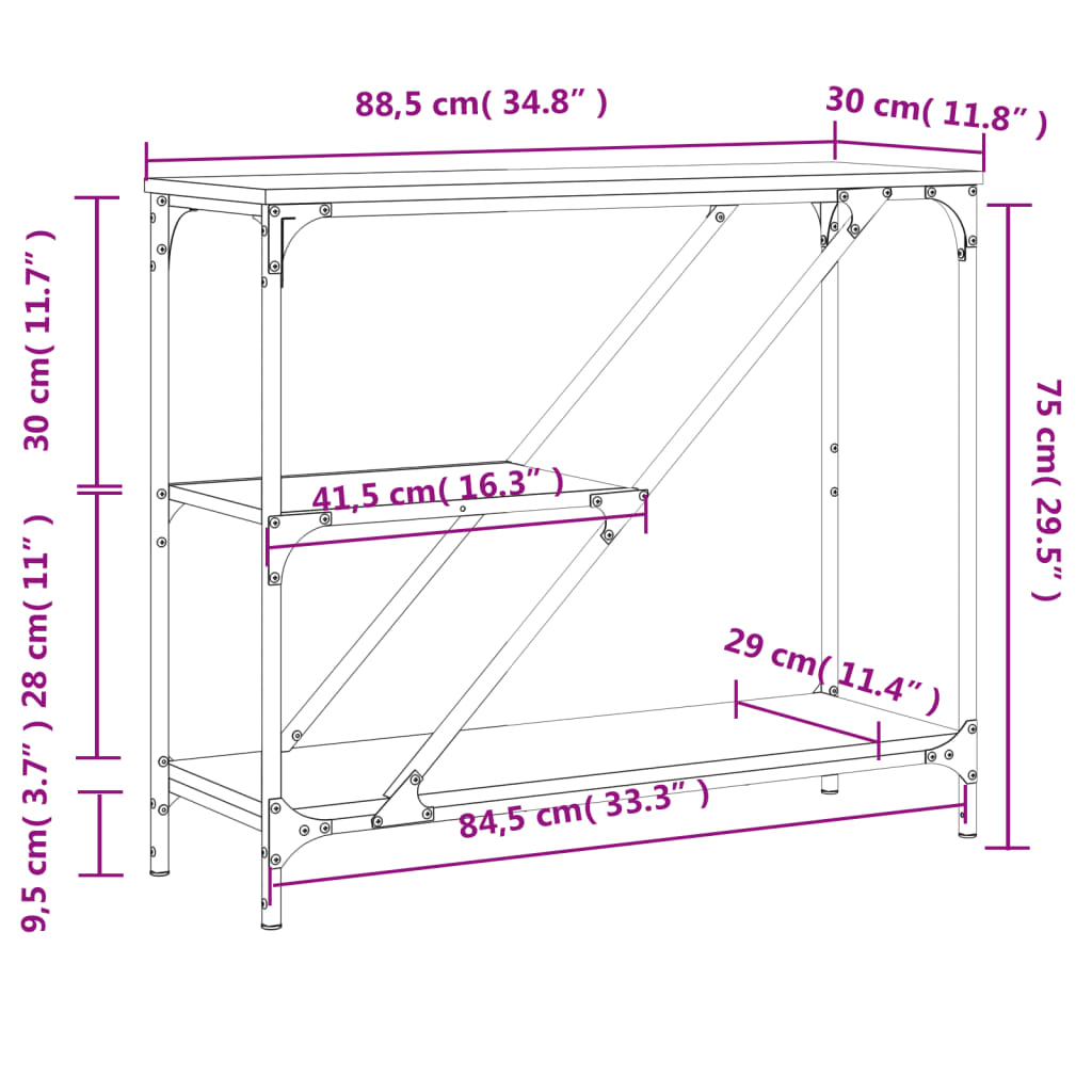 Konzolni stol siva boja hrasta 88,5x30x75 cm konstruirano drvo