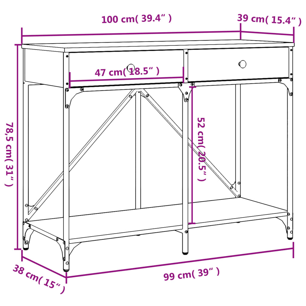 Konzolni stol boja hrasta 100 x 39 x 78,5 cm konstruirano drvo