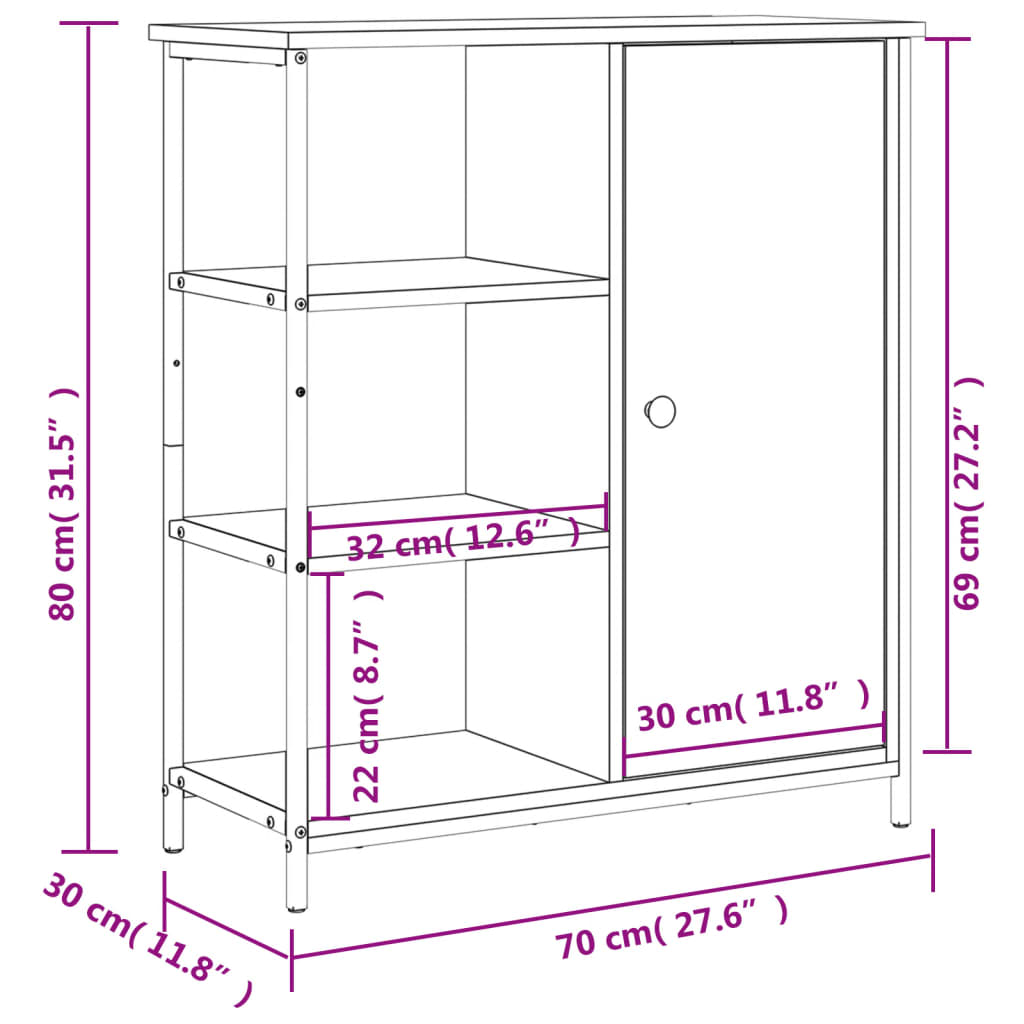 Komoda boja dimljenog hrasta 70 x 30 x 80 cm konstruirano drvo