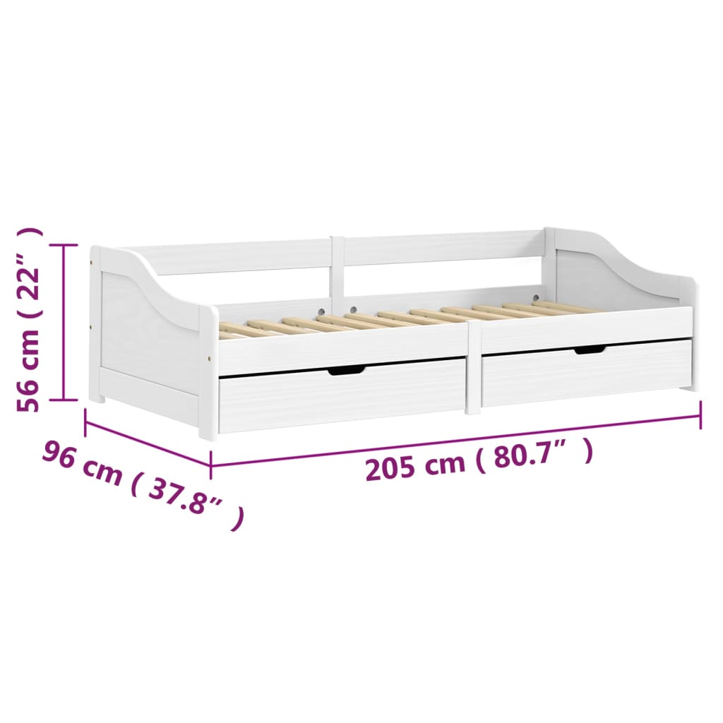 Dnevni ležaj s 2 ladice IRUN bijeli 90x200 cm masivna borovina