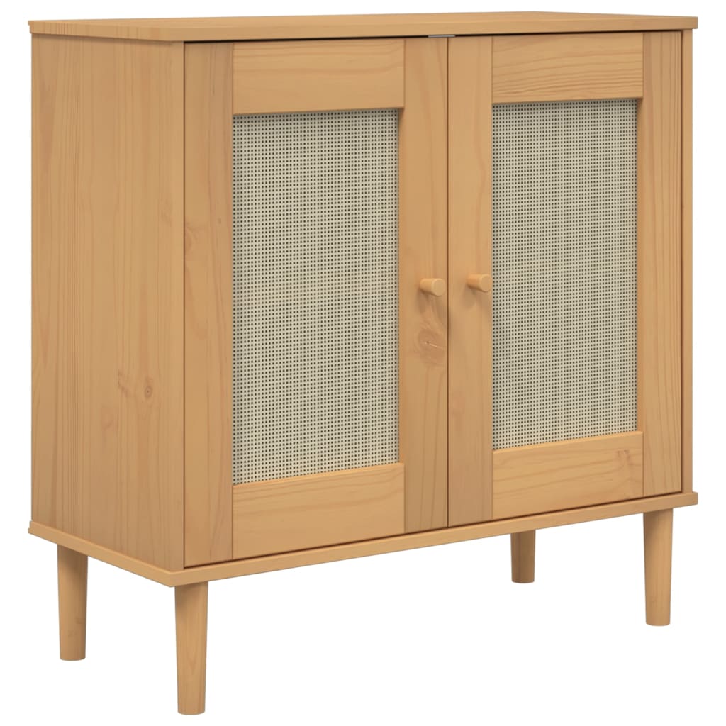 Komoda SENJA smeđa izgled ratana 80x35x80 cm masivna borovina