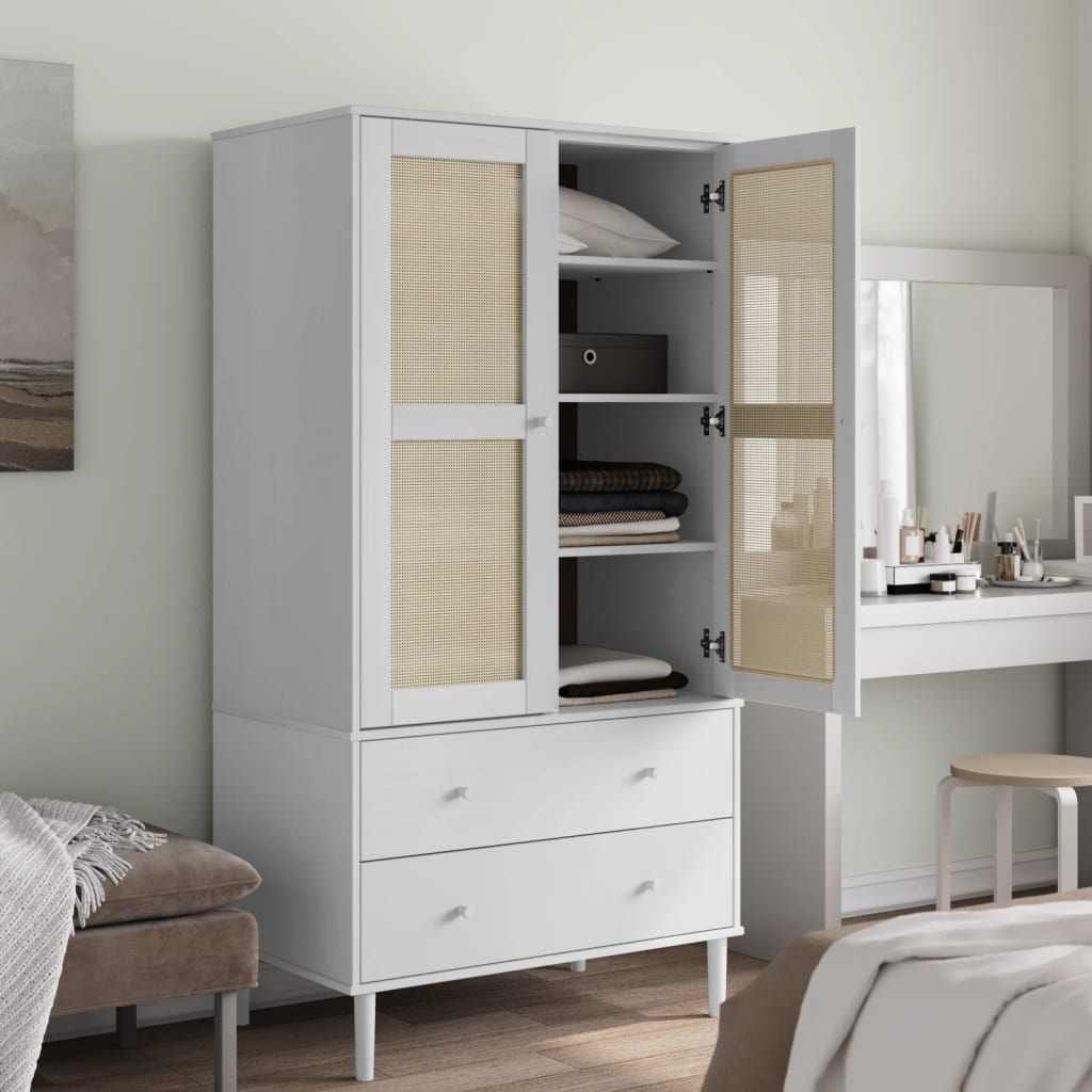 Komoda SENJA bijela izgled ratana 90x55x175 cm masivna borovina