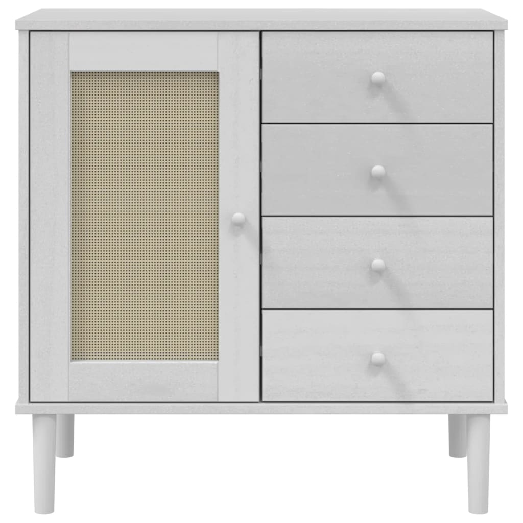 Komoda SENJA bijela izgled ratana 80x40x80 cm masivna borovina