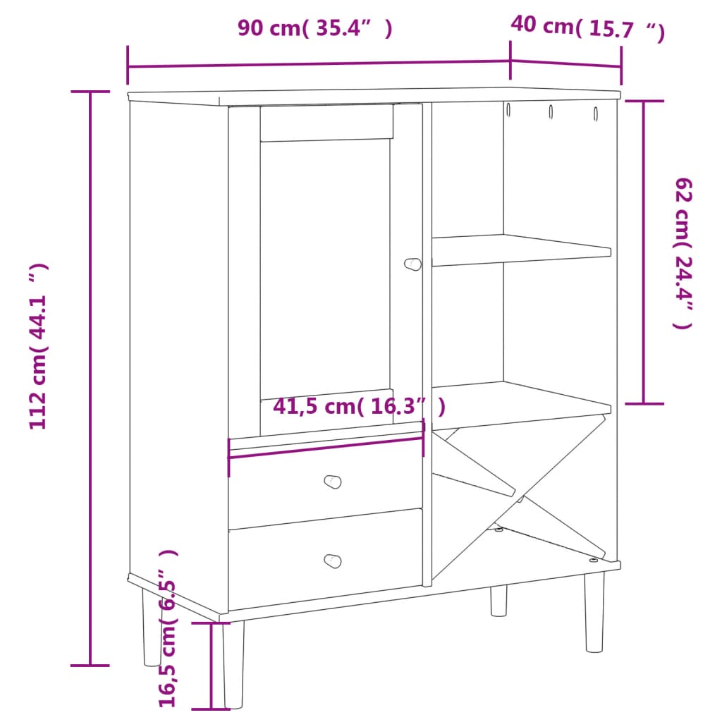 Visoka komoda SENJA smeđa izgled ratana 90x40x112 cm borovina