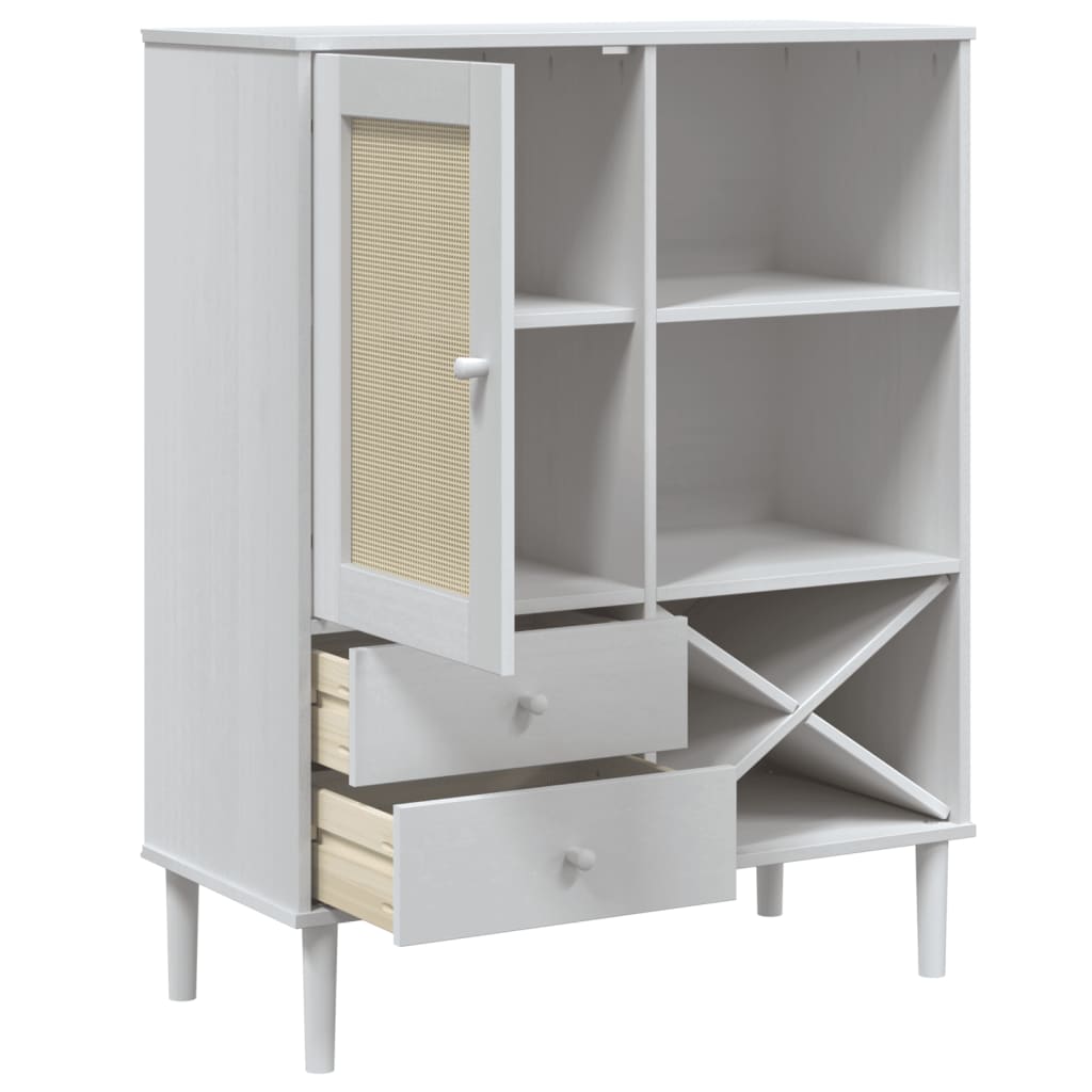 Visoka komoda SENJA bijela izgled ratana 90x40x112 cm borovina