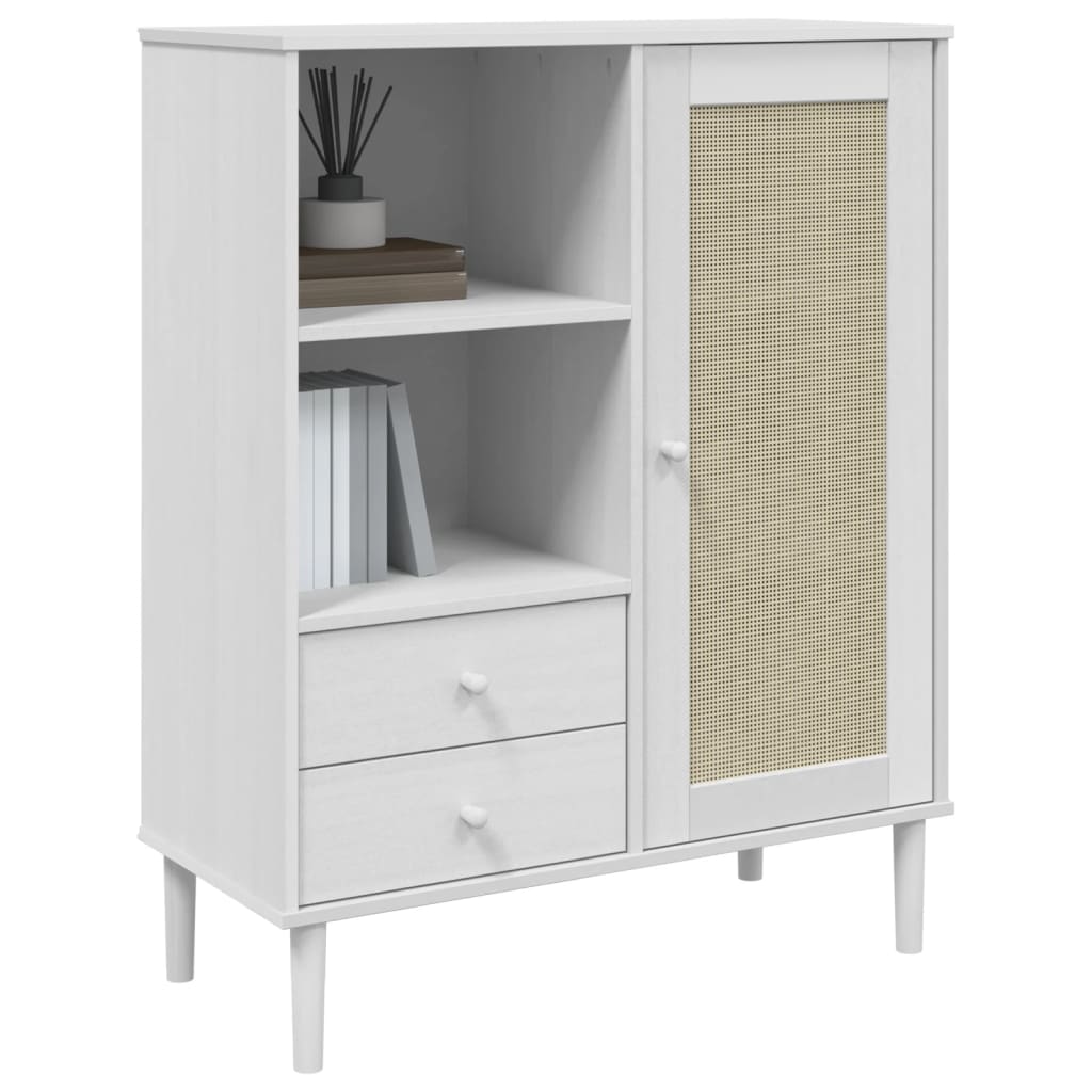 Visoka komoda SENJA bijela izgled ratana 90x40x112 cm borovina