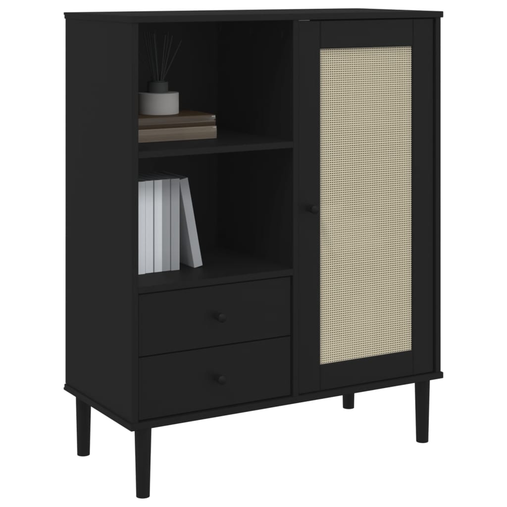 Visoka komoda SENJA crna izgled ratana 90x40x112 cm borovina