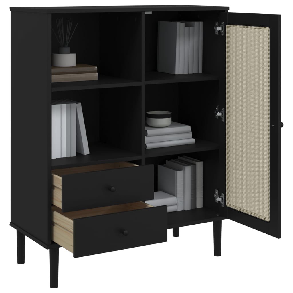 Visoka komoda SENJA crna izgled ratana 90x40x112 cm borovina